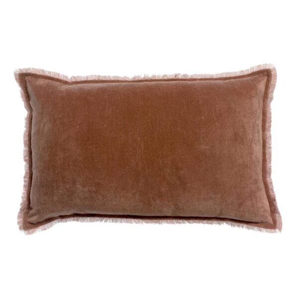 Coussin Fara Vivaraise rectangulaire en velours de coton bois de rose