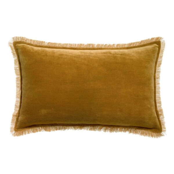 Coussin Fara Vivaraise rectangulaire uni en velours de coton avec franges