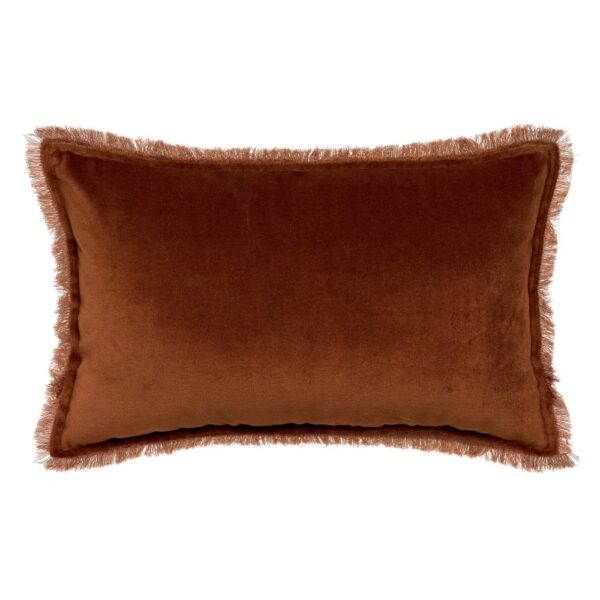 Coussin Vivaraise Fara uni en velours de coton caramel à franges