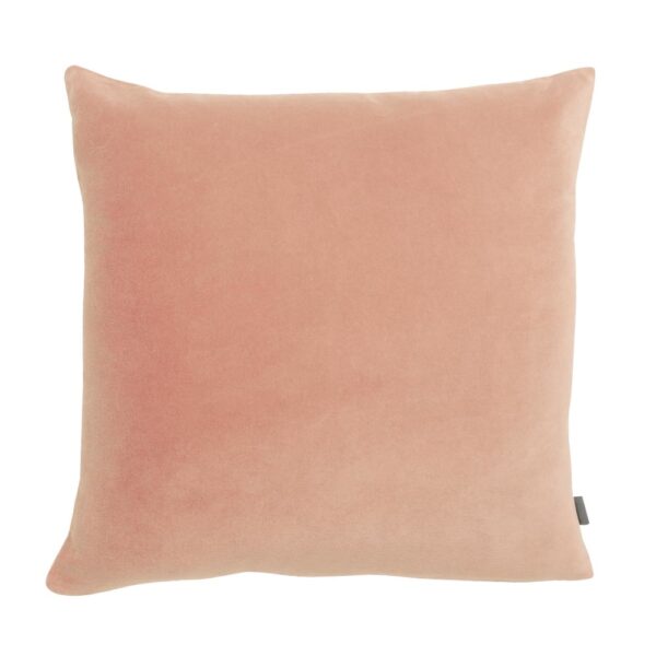 Coussin Vivaraise Elise rose, carré, avec une face velours et une face chambray