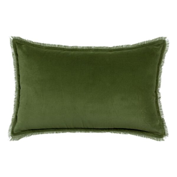 Coussin Fara Vivaraise rectangulaire vert en velours de coton frangé
