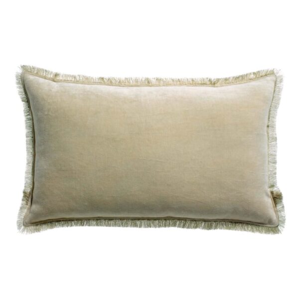 Coussin Fara Vivaraise beige en velours de coton avec finition frangée
