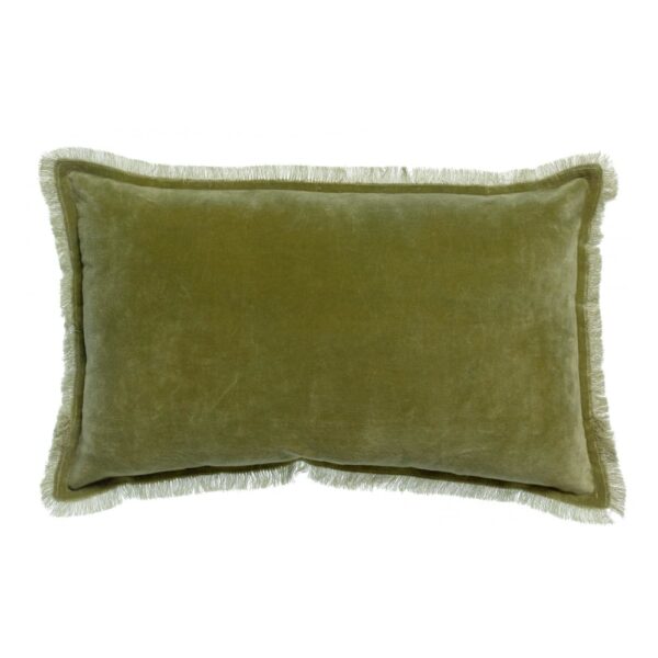 Coussin Fara Vivaraise olive en velours de coton avec finition frangée