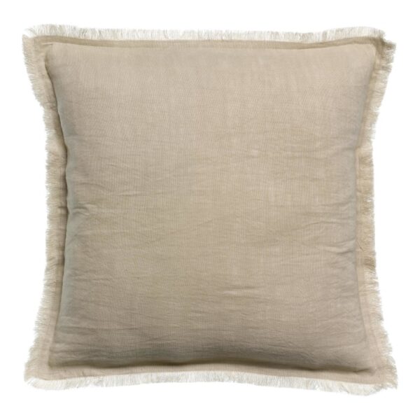 Coussin Vivaraise Laly carré beige uni en mélange de lin et coton