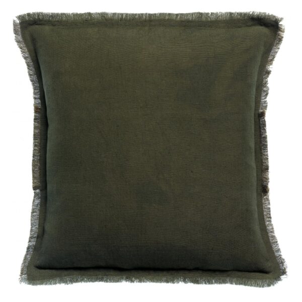 Coussin Laly Vivaraise uni olive en mélange de lin et coton, format carré