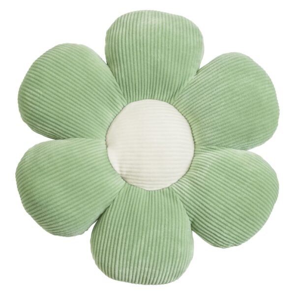 Coussin fleur Magma MINNIE vert en velours côtelé, forme marguerite, diamètre 30 cm