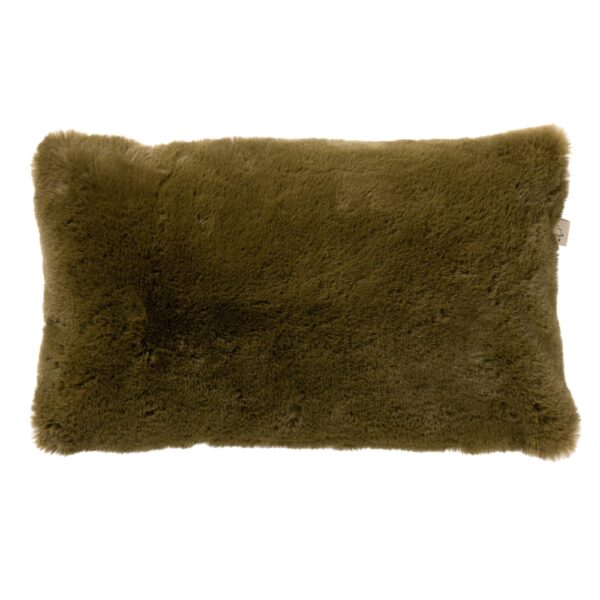 Coussin Dutch Decor Zaya vert à l’aspect fourrure, format allongé