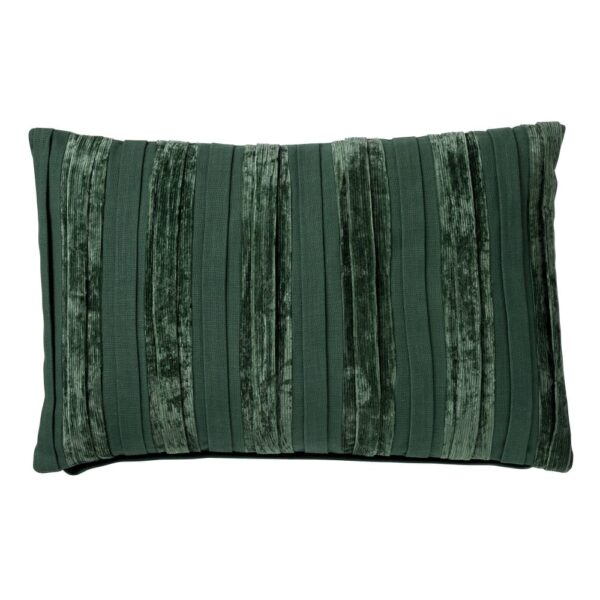 Coussin Hoii Estella vert uni en velours côtelé et format rectangulaire