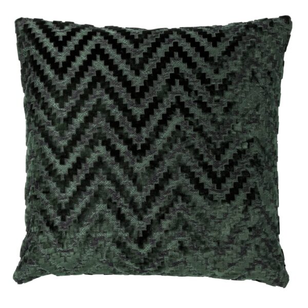 Coussin Hoii Nancy vert carré avec reliefs ton sur ton en velours ciselé