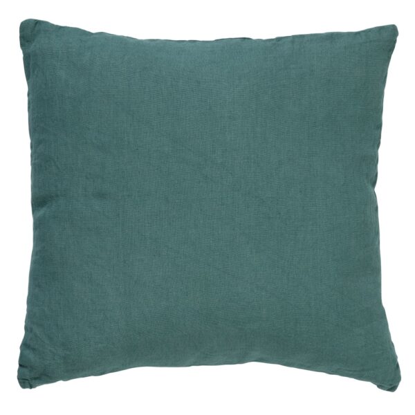 Coussin Linn Dutch Decor vert uni avec enveloppe en lin et garnissage polyester