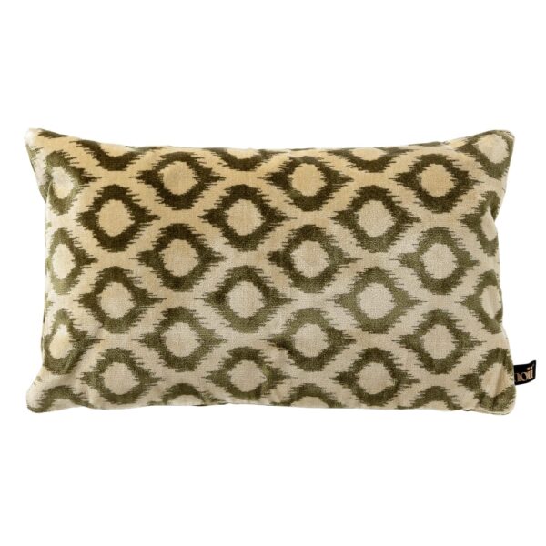 Coussin Hoii Leonardo vert à motif, en velours, avec garnissage en plumes recyclées