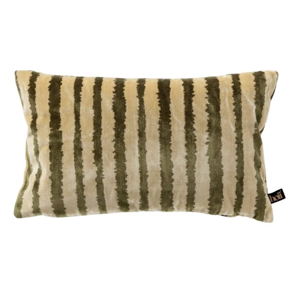 Coussin Hoii Lorenzo vert en velours rayé, rectangulaire et garni de plumes recyclées