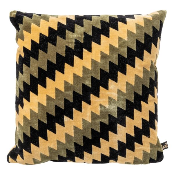 Coussin Hoii Francesco vert en velours avec motif géométrique coloré