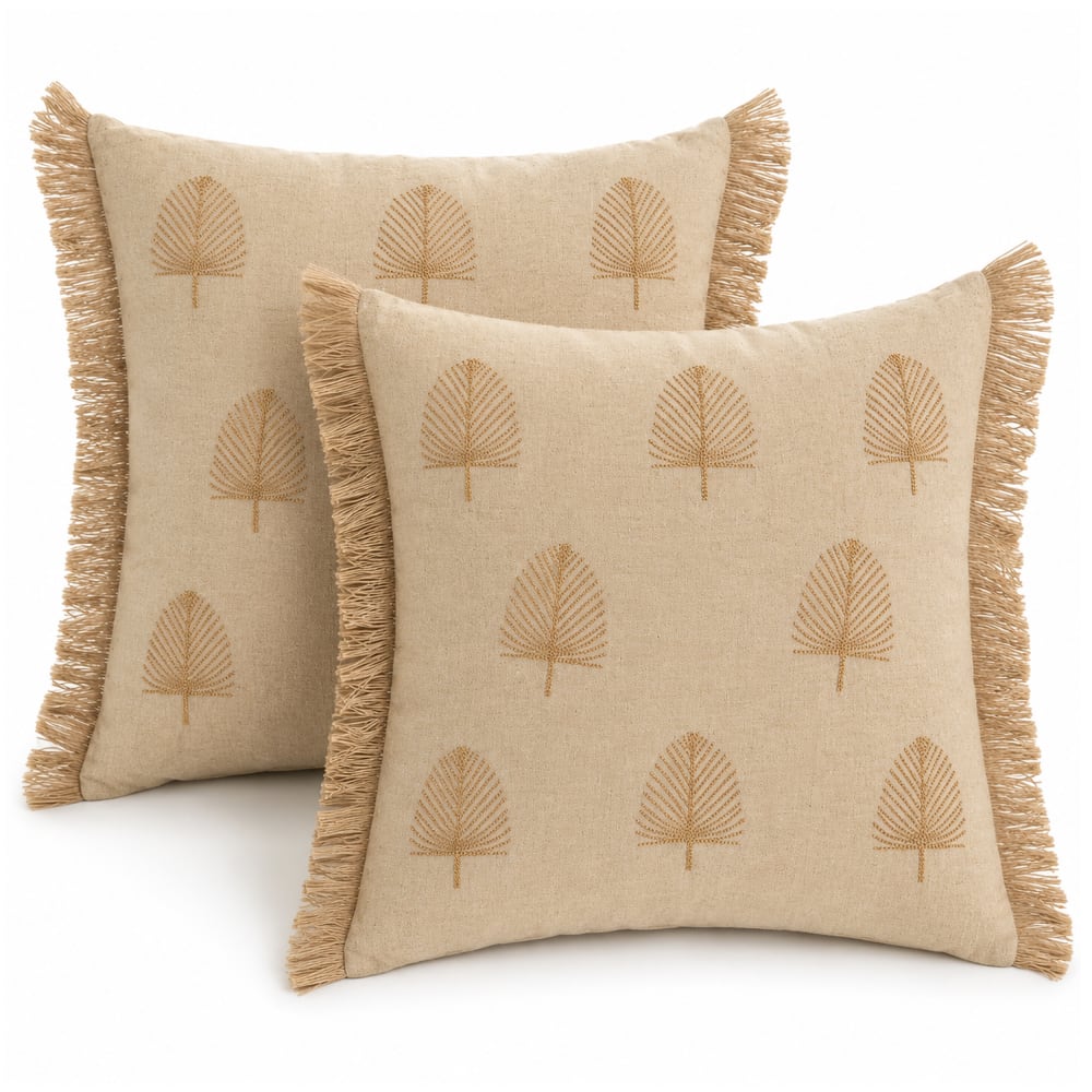 Lot de deux coussins NIYLO en coton beige, format carré 45 x 45 cm