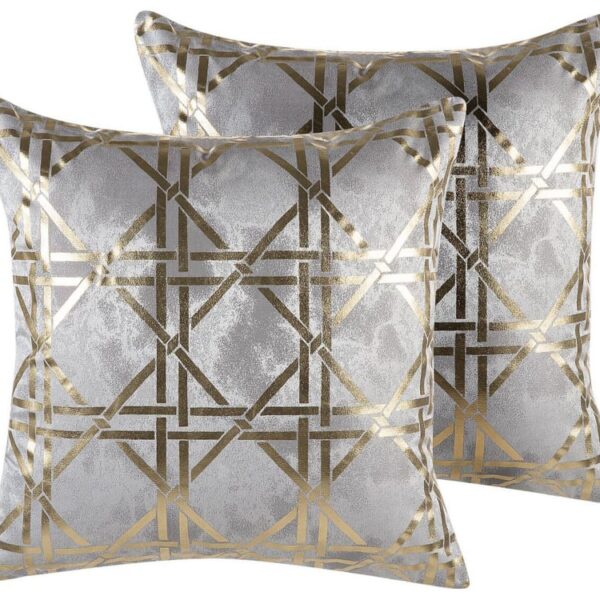 Coussins décoratifs Beliani gris à motif géométrique doré, lot de deux