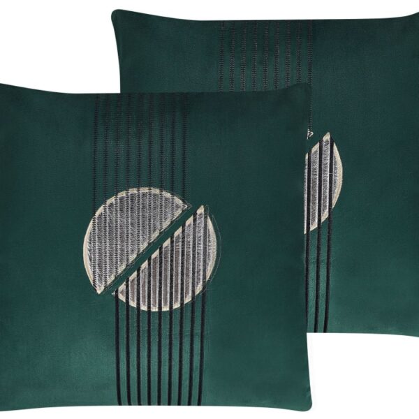 Coussins décoratifs Beliani verts en velours à motif géométrique, lot de deux