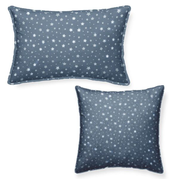 Duo de coussins imprimés Today bleus, carré et rectangulaire en coton