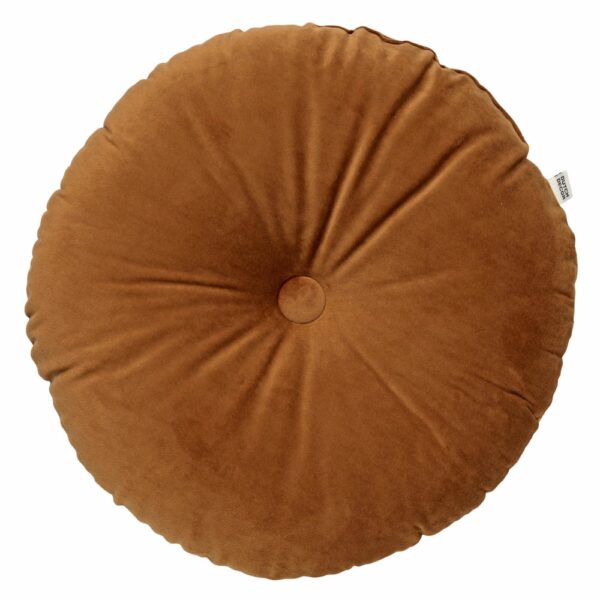 Coussin rond Olly Dutch Decor brun Tobacco Brown en velours à bouton décoratif
